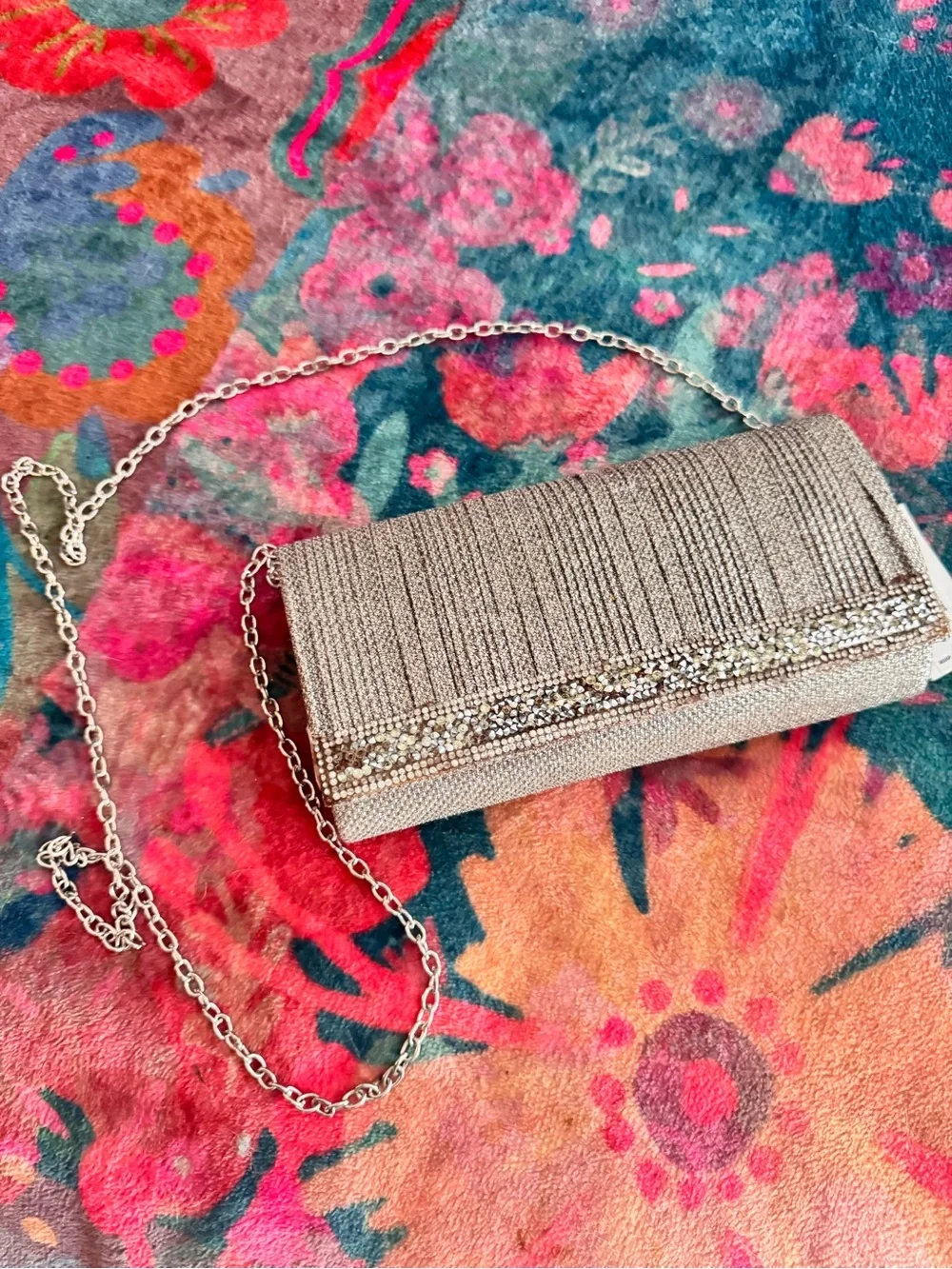 NWT Jessica McClintock Champagne  Rhinestone Evening Clutch Crossbody